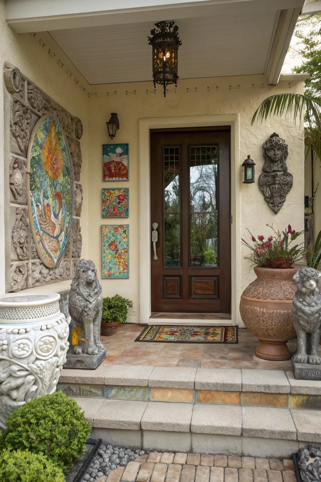 A front door landing featuring sophisticated artistic accents.