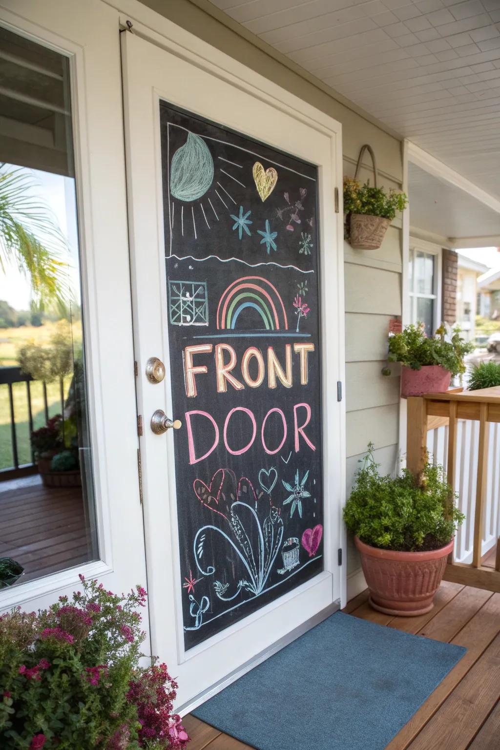 A chalkboard plaque that allows for ever-changing creativity at your doorstep.