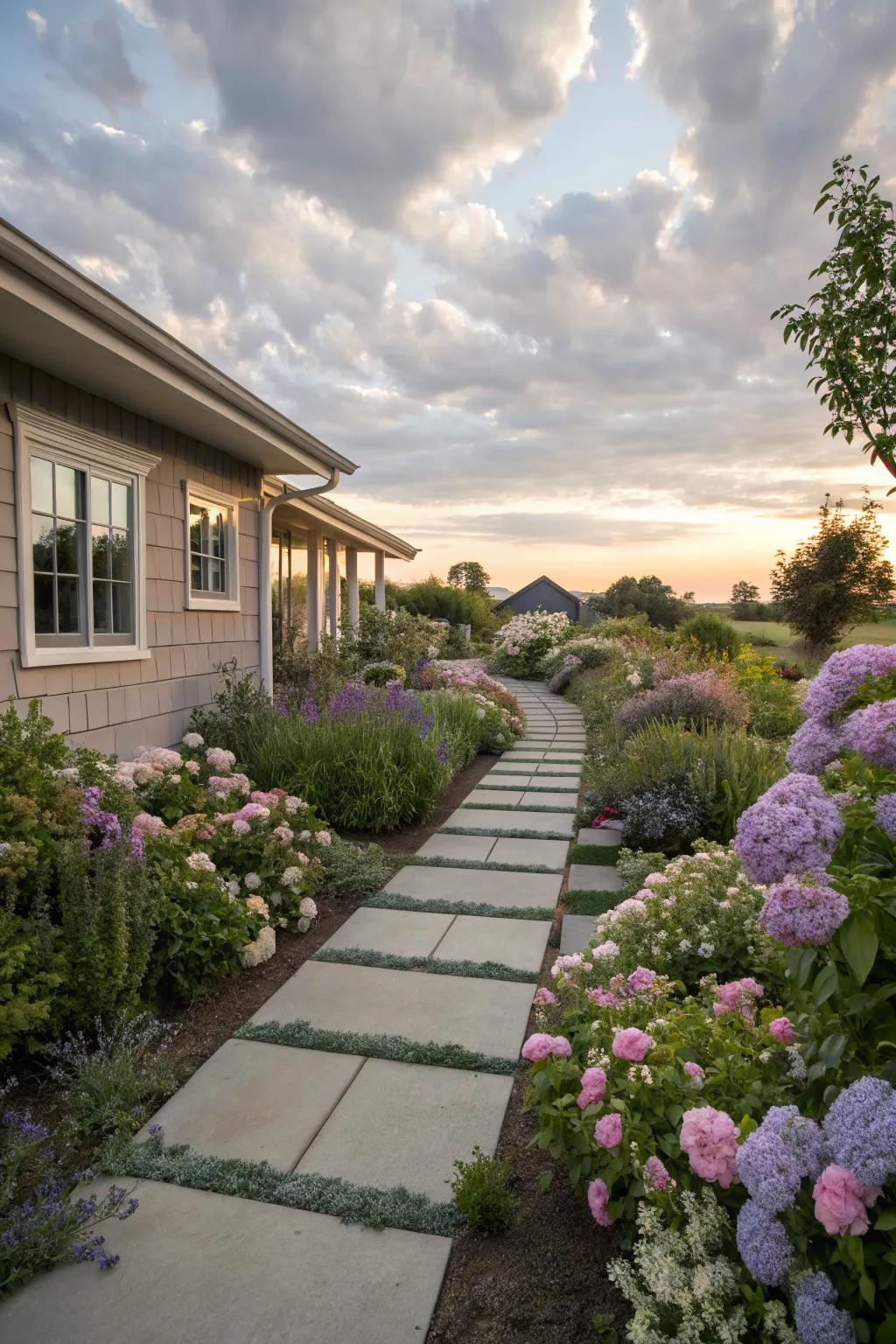 Walkway flower beds create a welcoming path to your door.