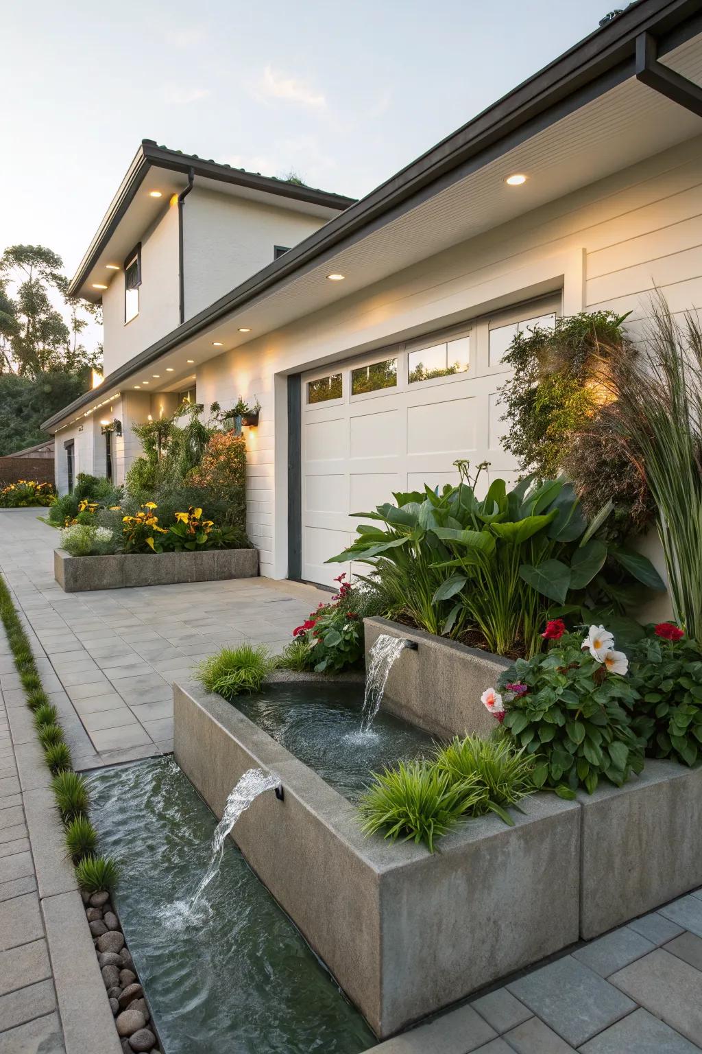 Add tranquility with a water feature in your planters.