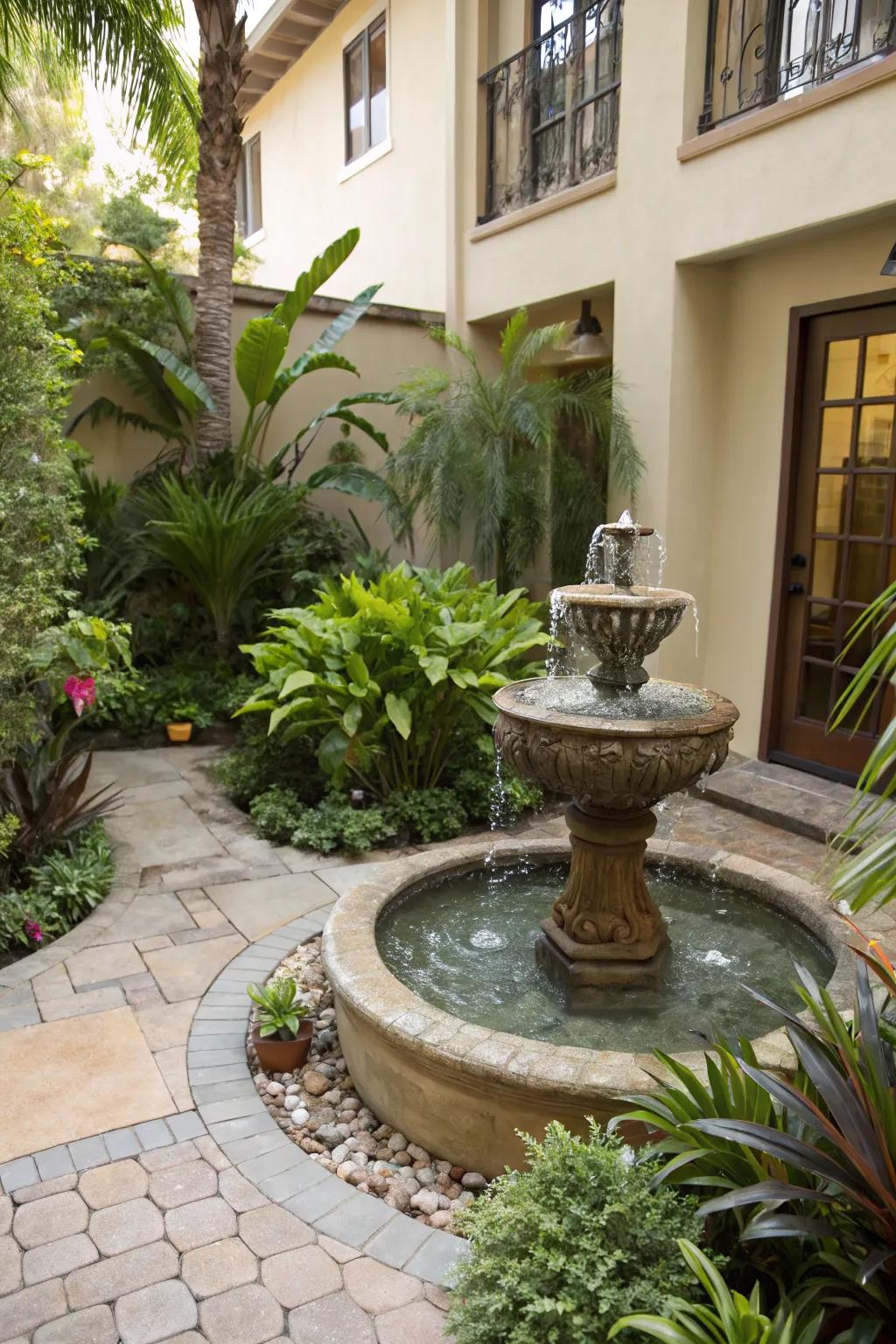 Add tranquility with a charming water feature.