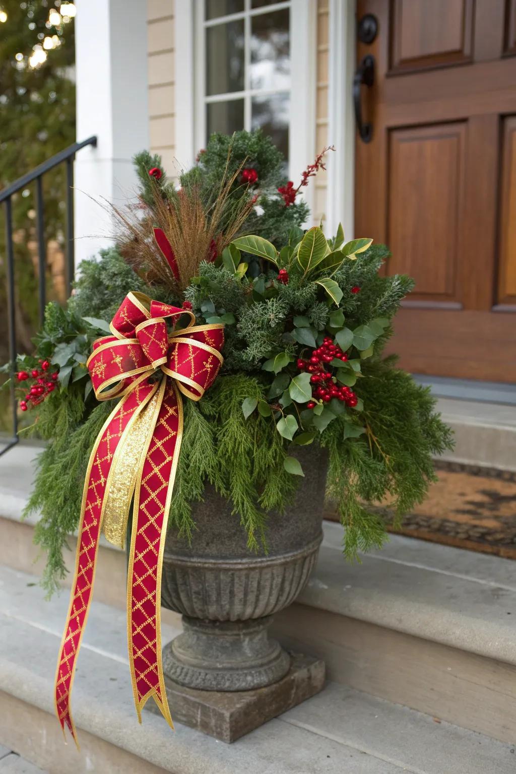 Ribbons bring a festive touch to holiday decorations.