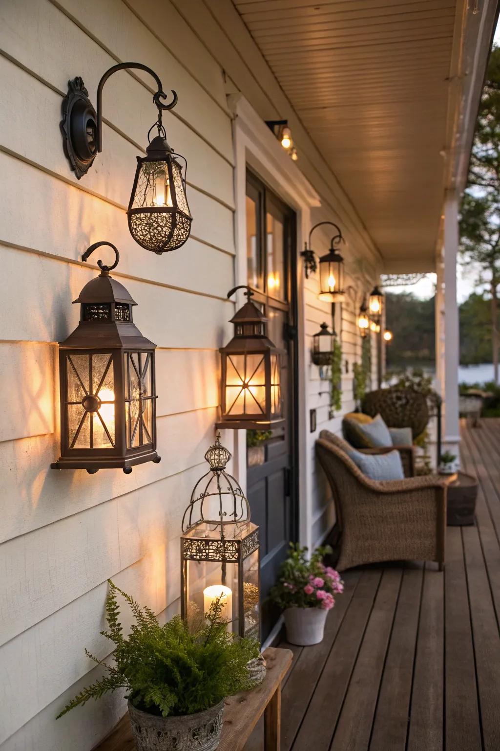 A wall display of lanterns is a captivating decor element.