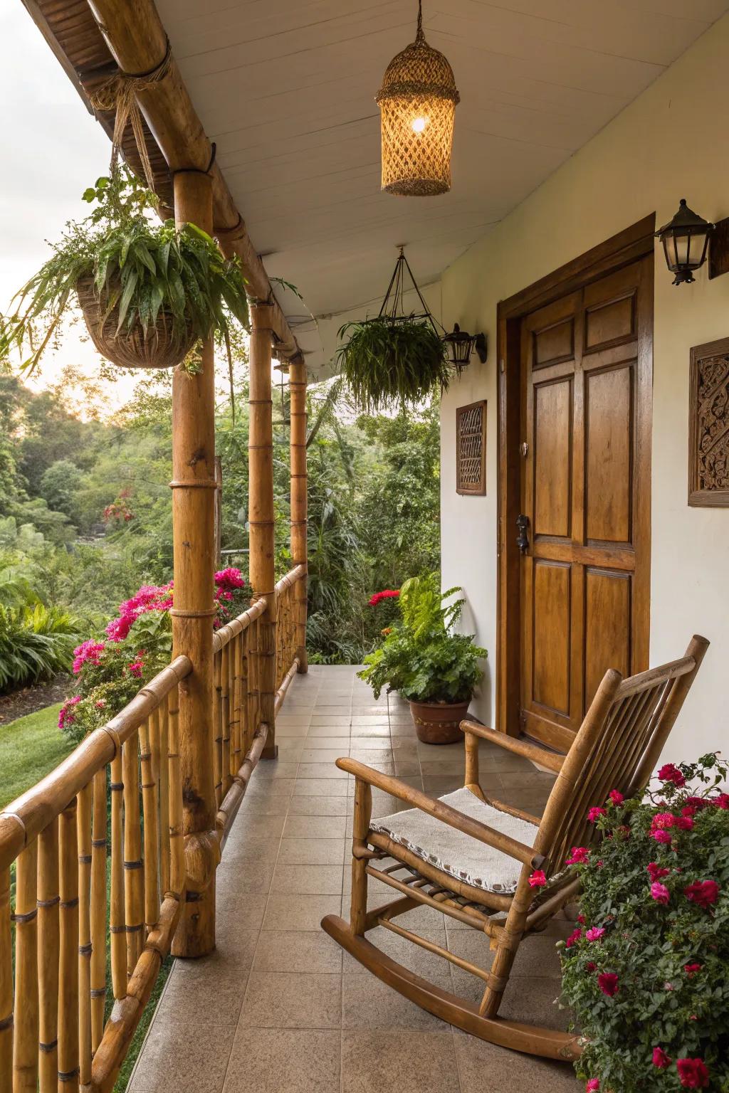 Natural elements like bamboo add a bohemian touch to your porch.