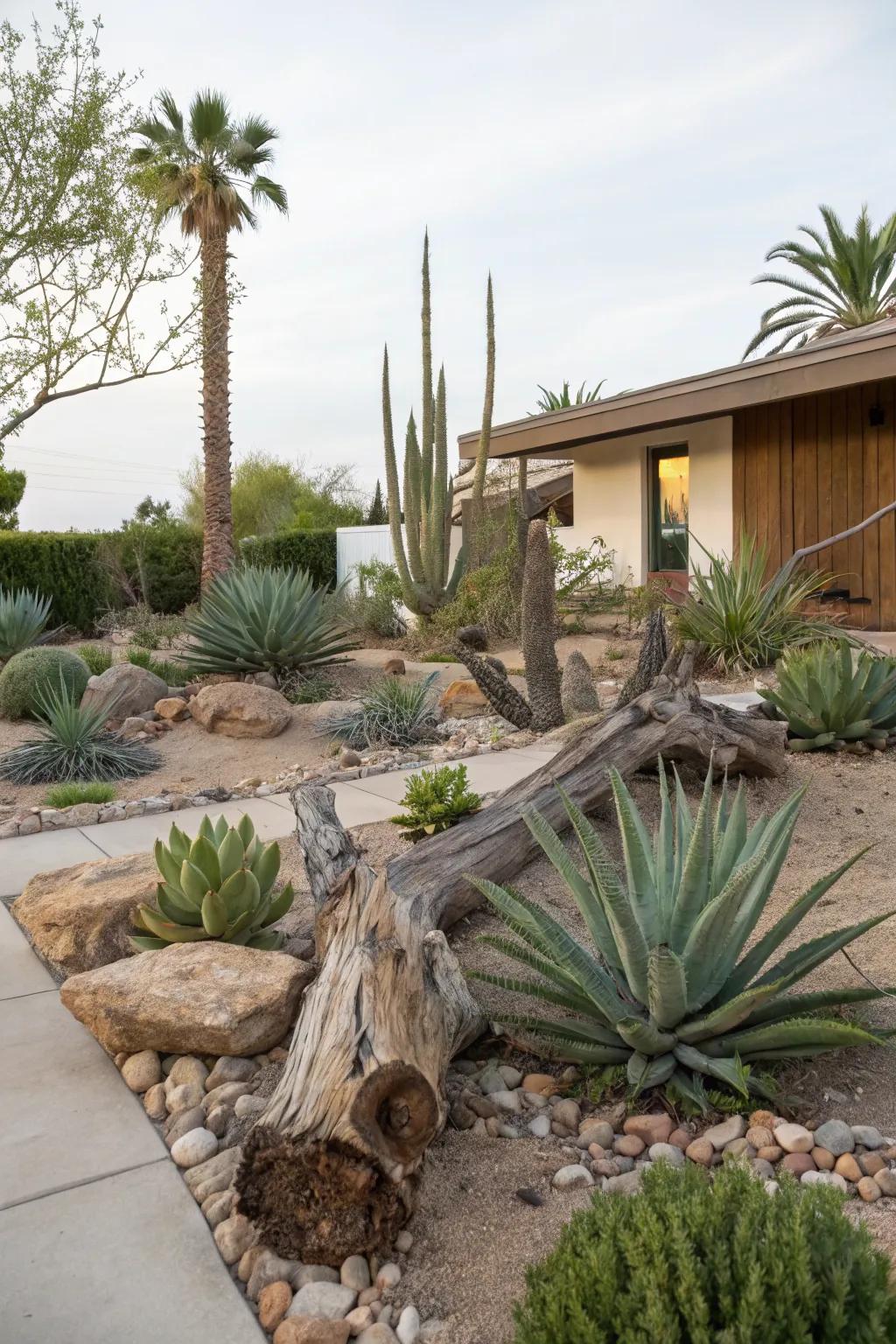 Blend nature with rustic driftwood.