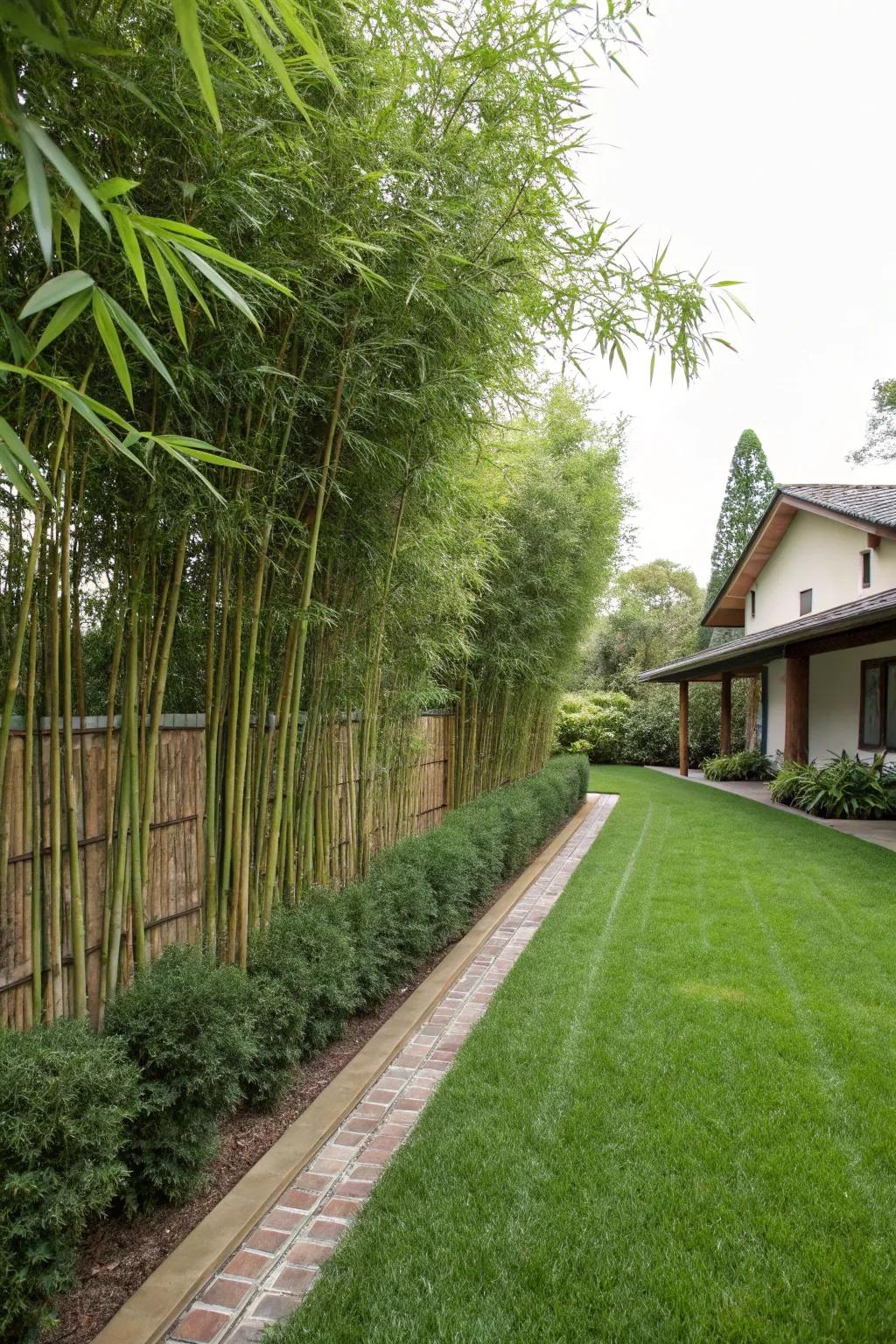 Bamboo creates a strong and exotic barrier for the lawn.