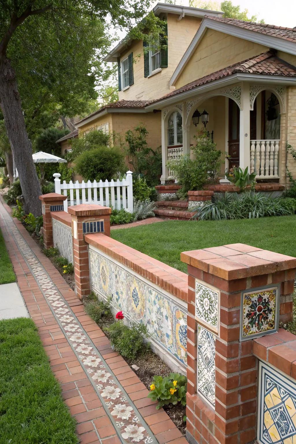 Add color and pattern with decorative tiles on your fence.