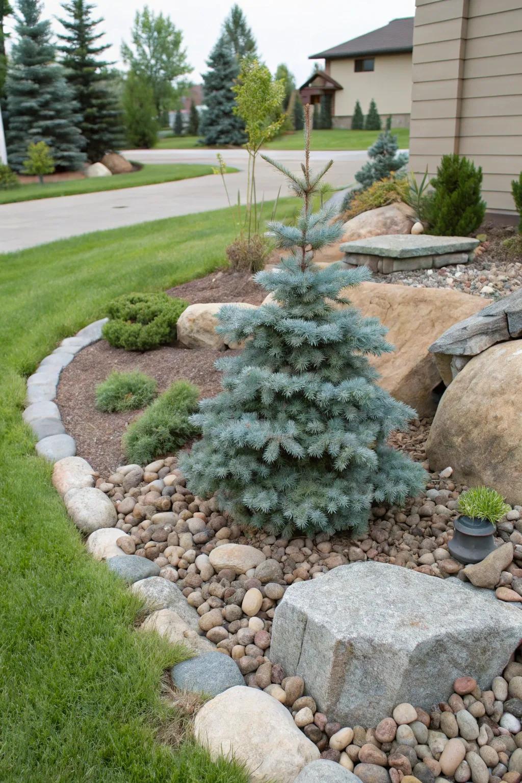 Make dwarf blue spruce the star of your rock garden.