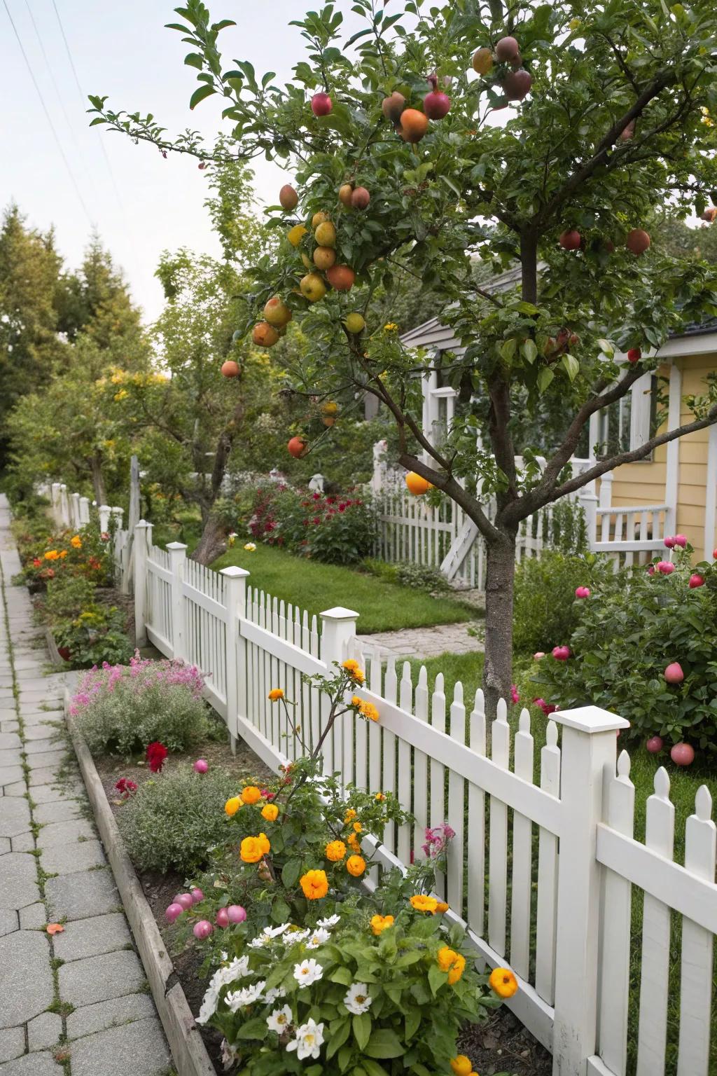 A mini orchard adds variety and lush greenery to your front yard.