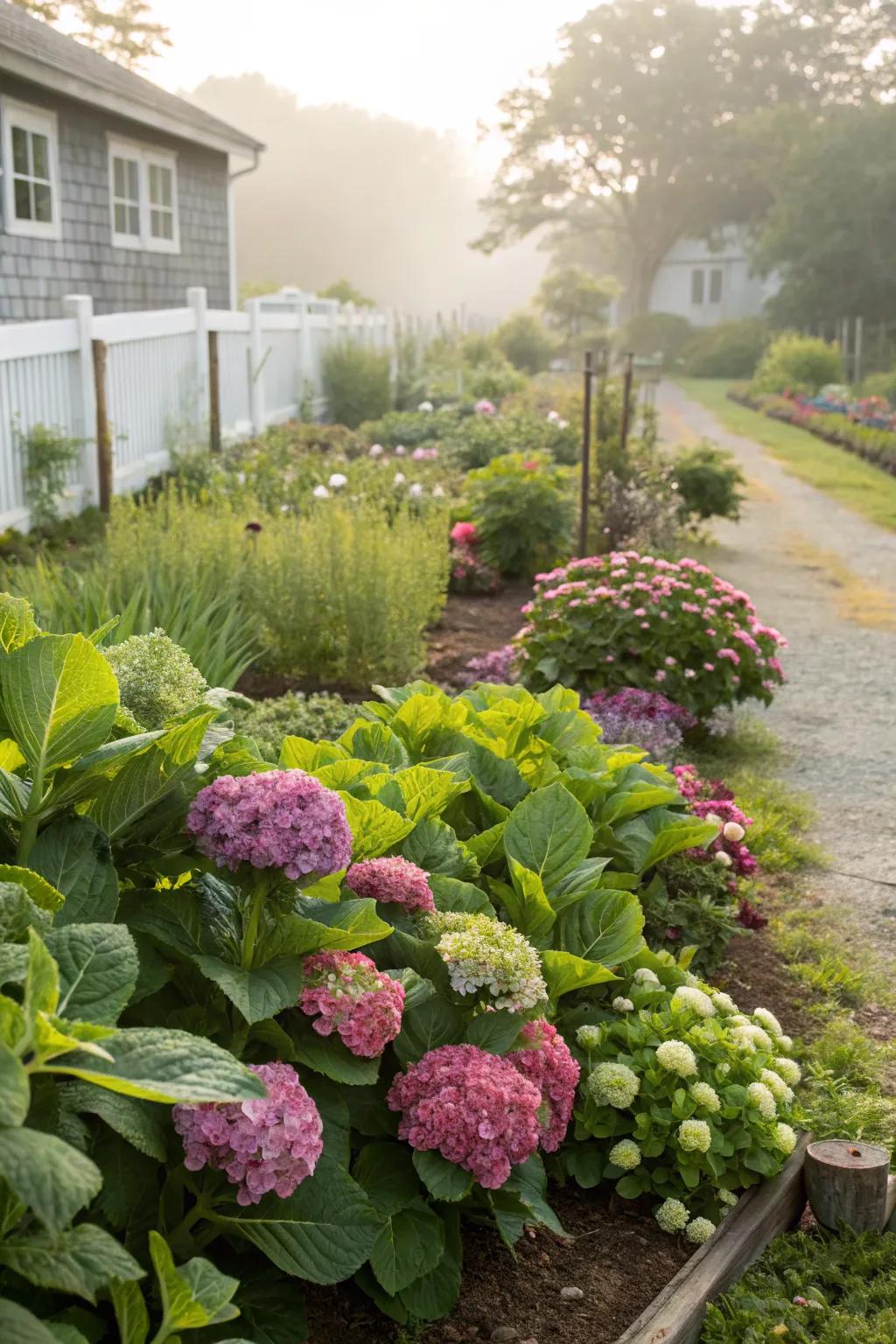 Mix hydrangeas with edibles for a unique garden.