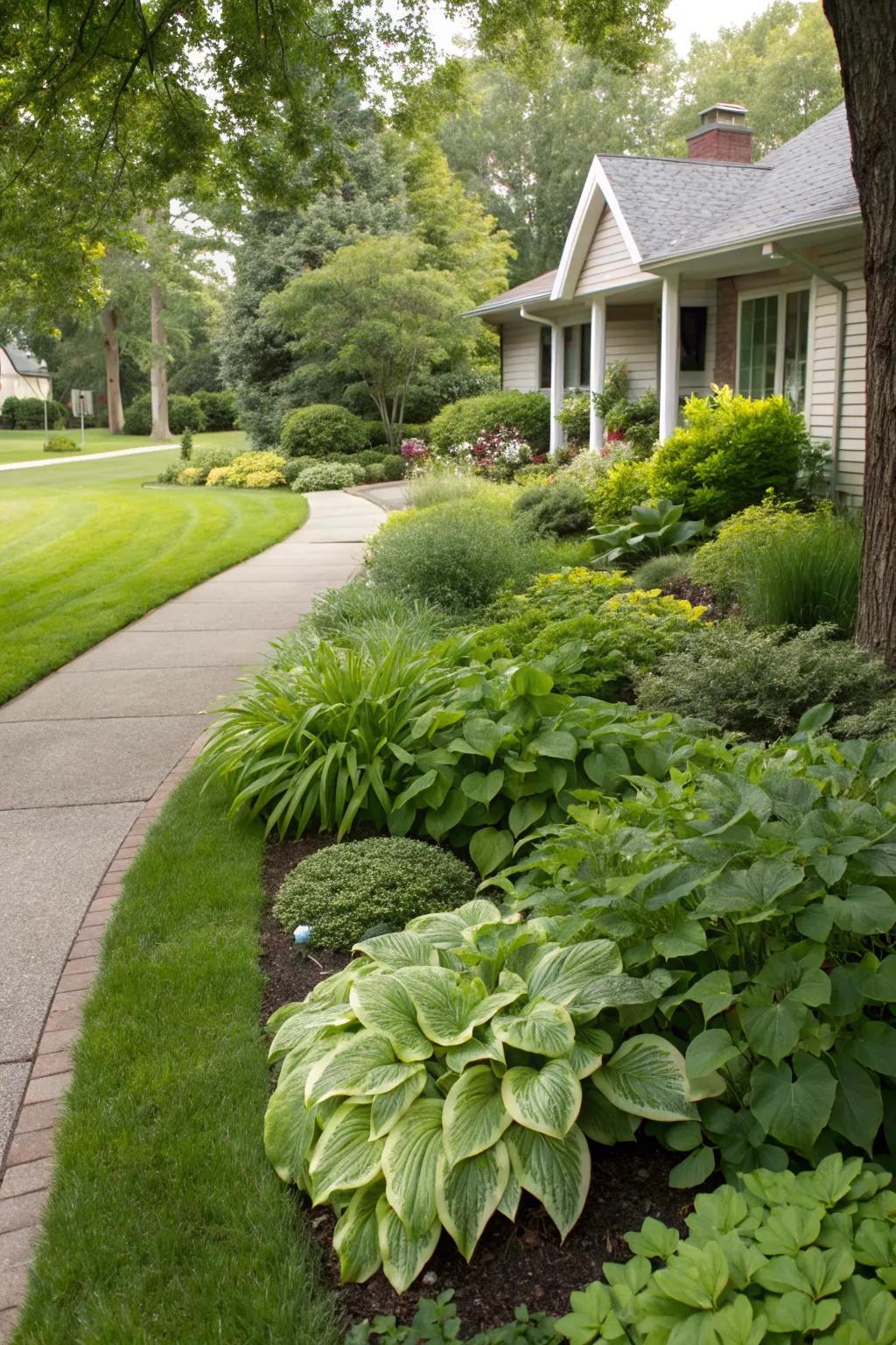 Living plant borders add lush greenery and a natural feel to the front yard.