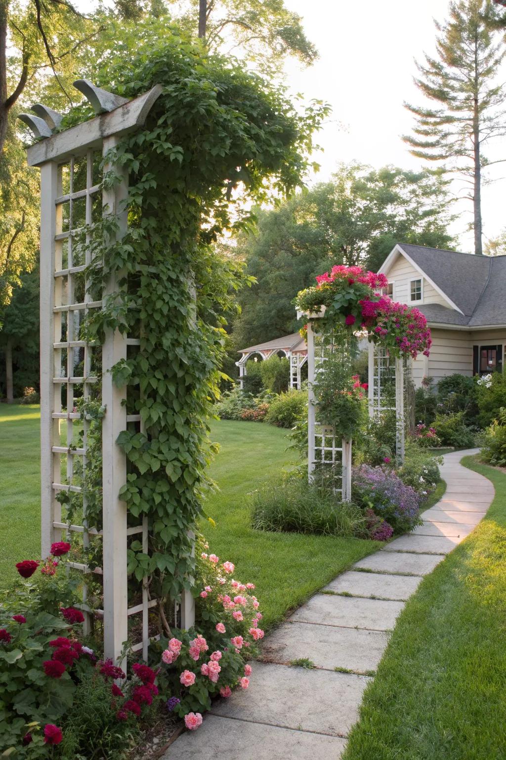 Trellises introduce vertical charm and depth.