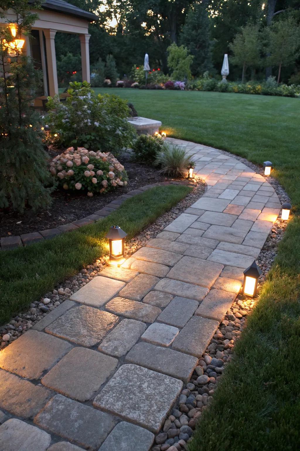 Illuminate your front yard with embedded paver lighting.