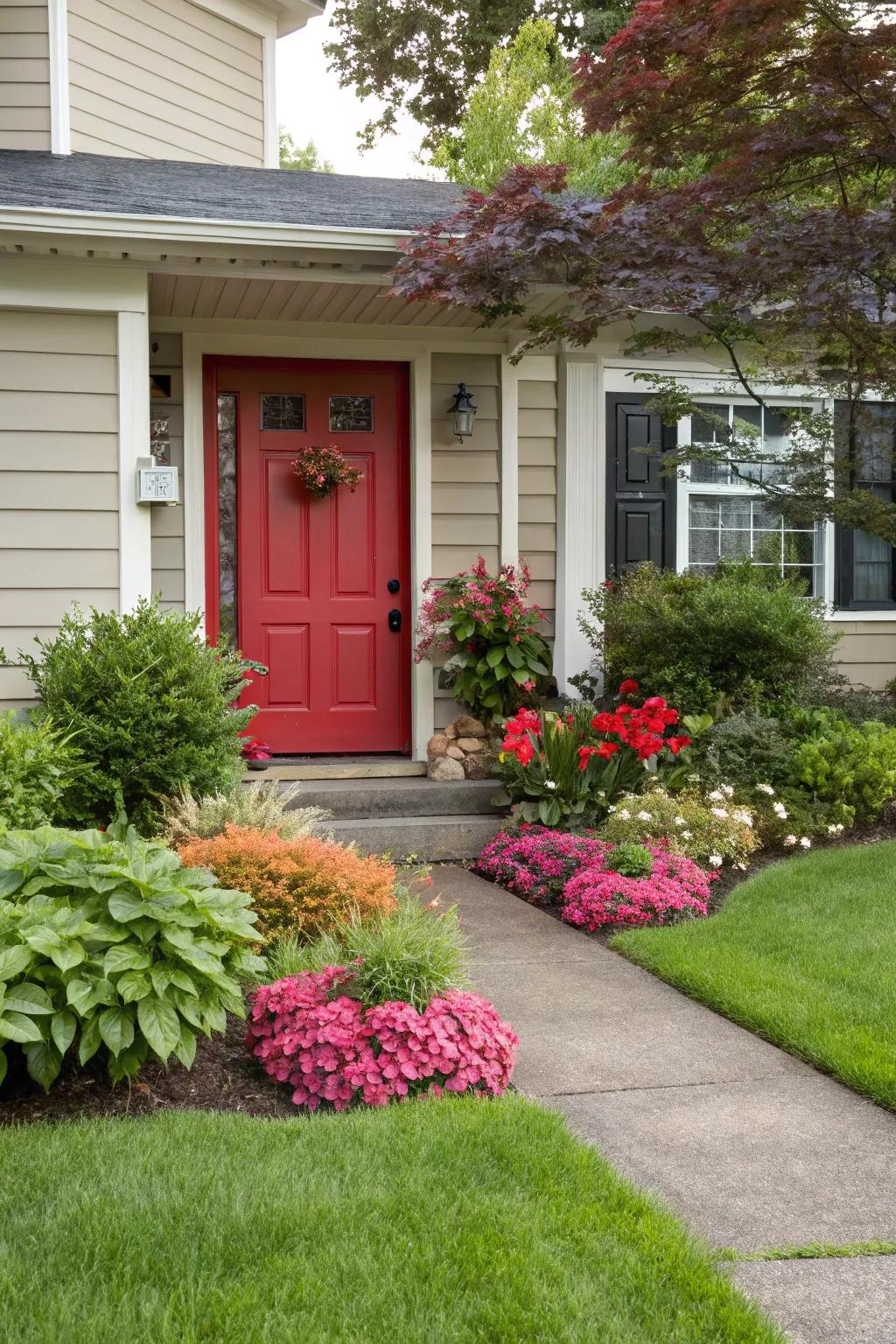 A front door that welcomes with a bold pop of color.