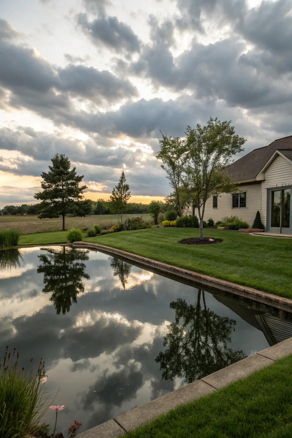 A reflection pond adds a serene element to a yard.