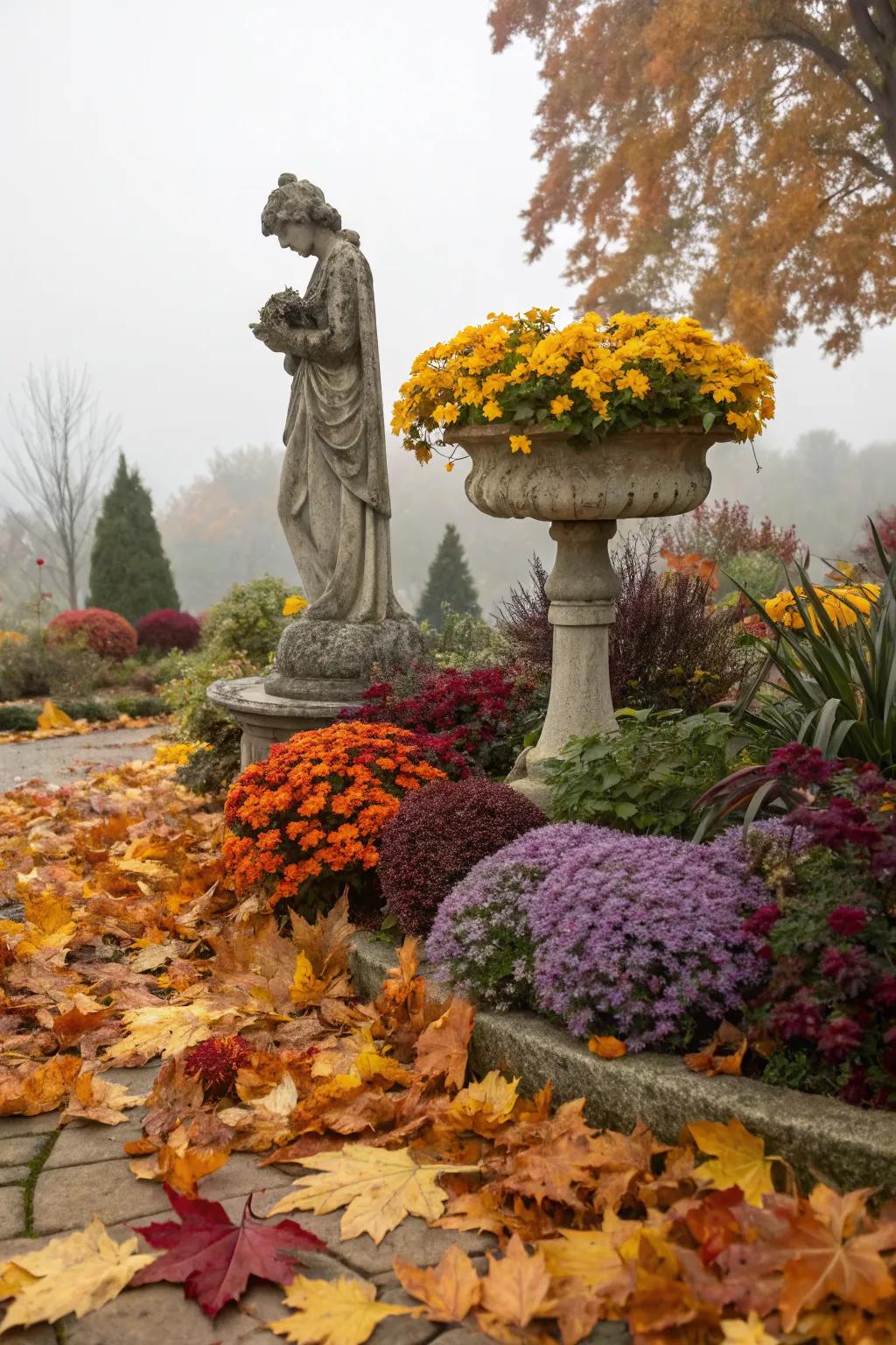 A seasonal statue adding a festive touch.