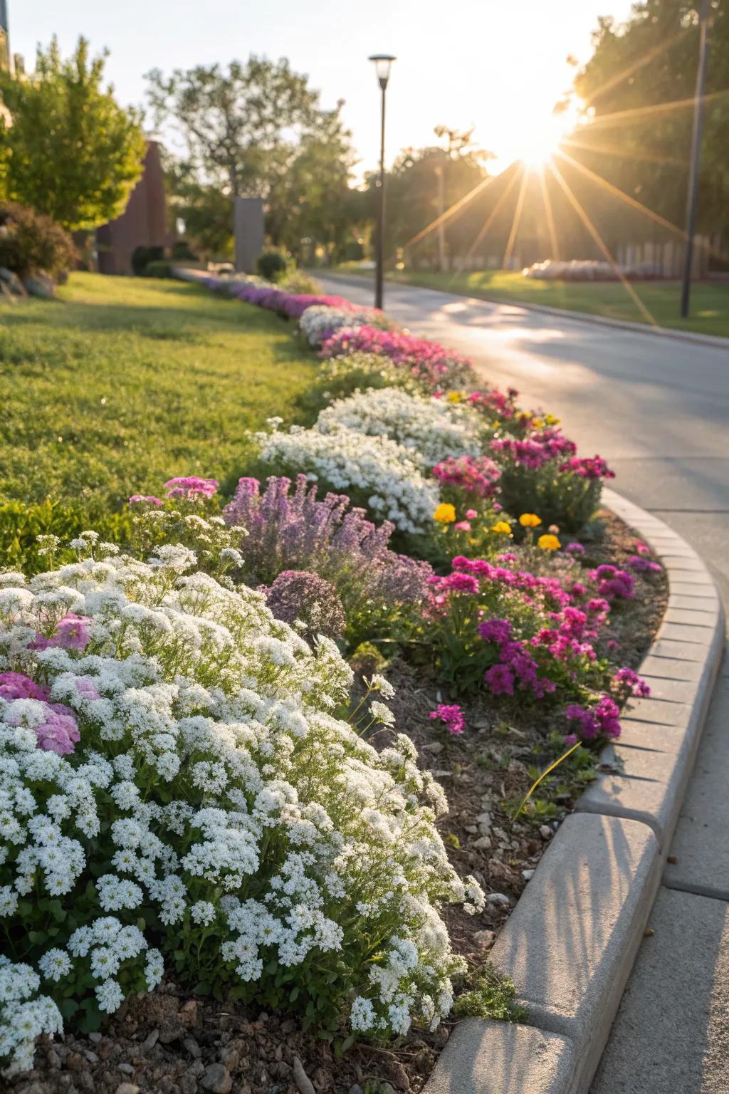 Sweet alyssum provides a fragrant and charming border in this garden bed.