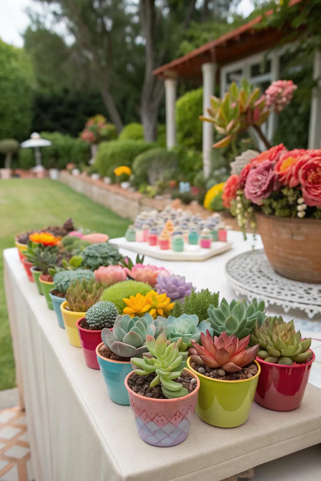 Succulents add a modern touch and double as party favors.