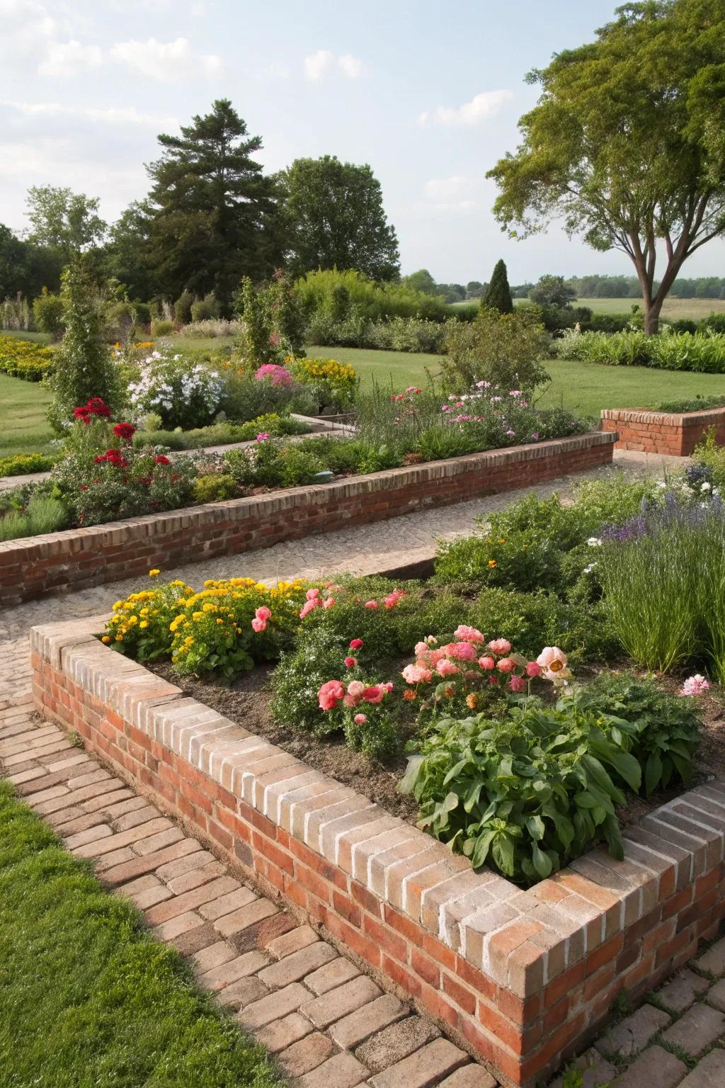 Classic brick edging offers durability and charm.