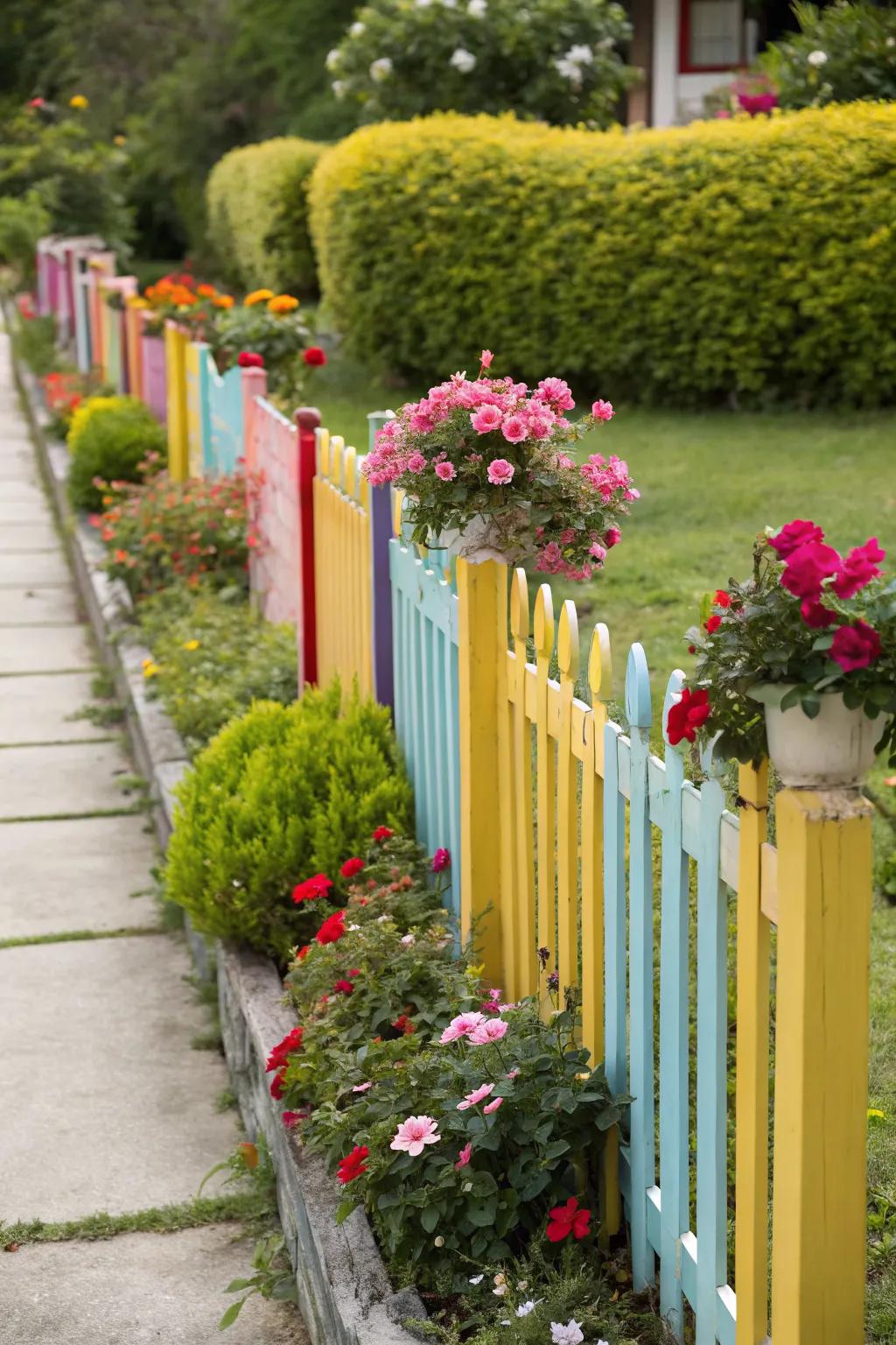 Colorful accents can turn your fence into a stunning garden feature.
