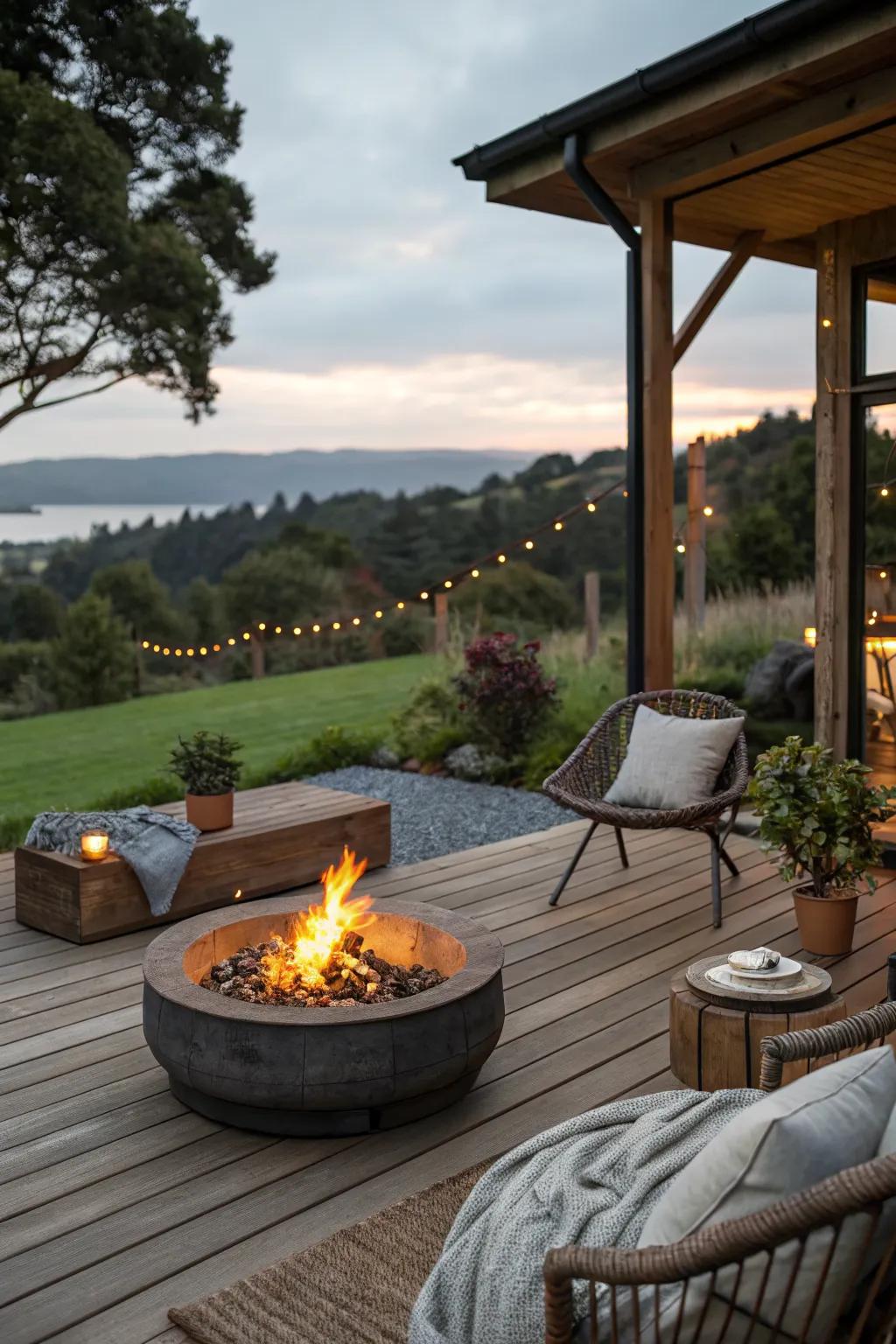 Placing a fire pit on a deck elevates the outdoor experience.
