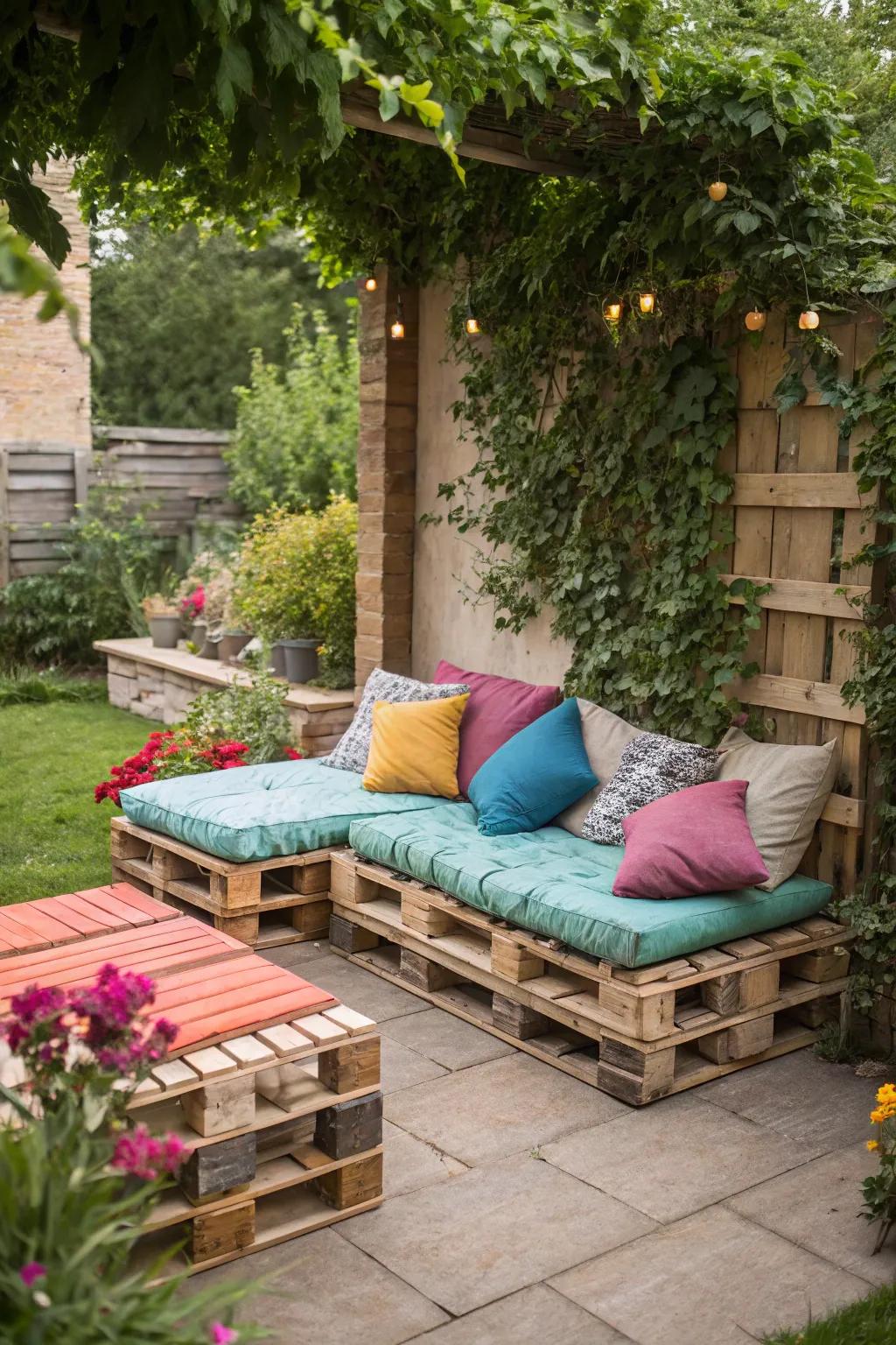Go green with charming pallet furniture in your garden.