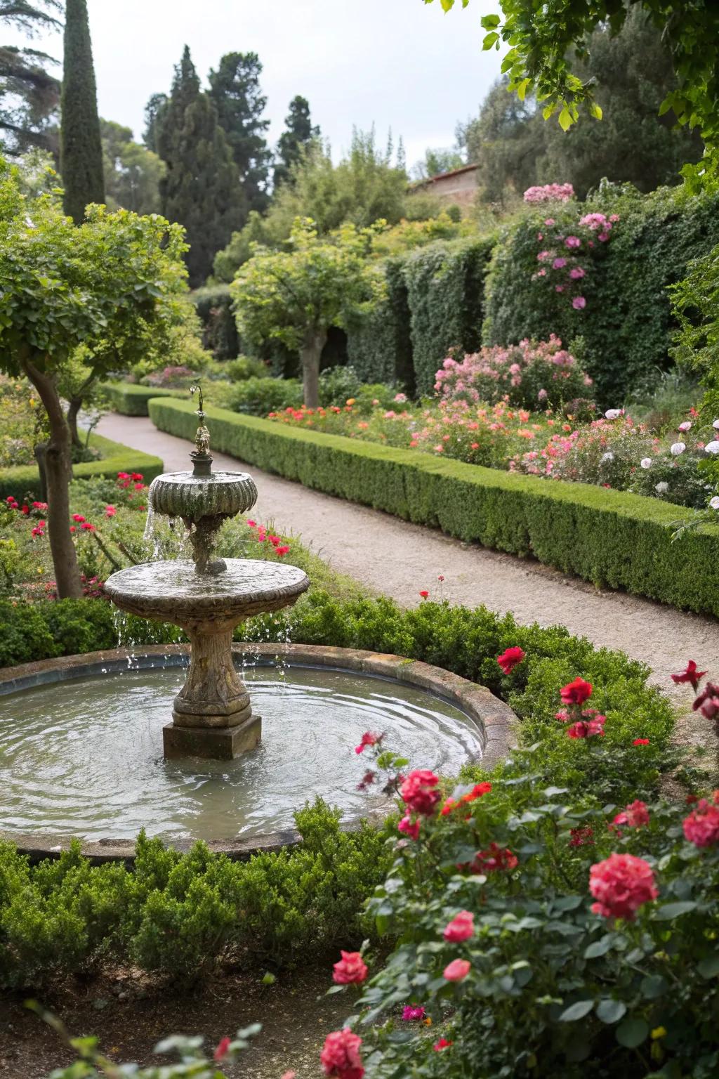 A water feature that brings tranquility to the garden.
