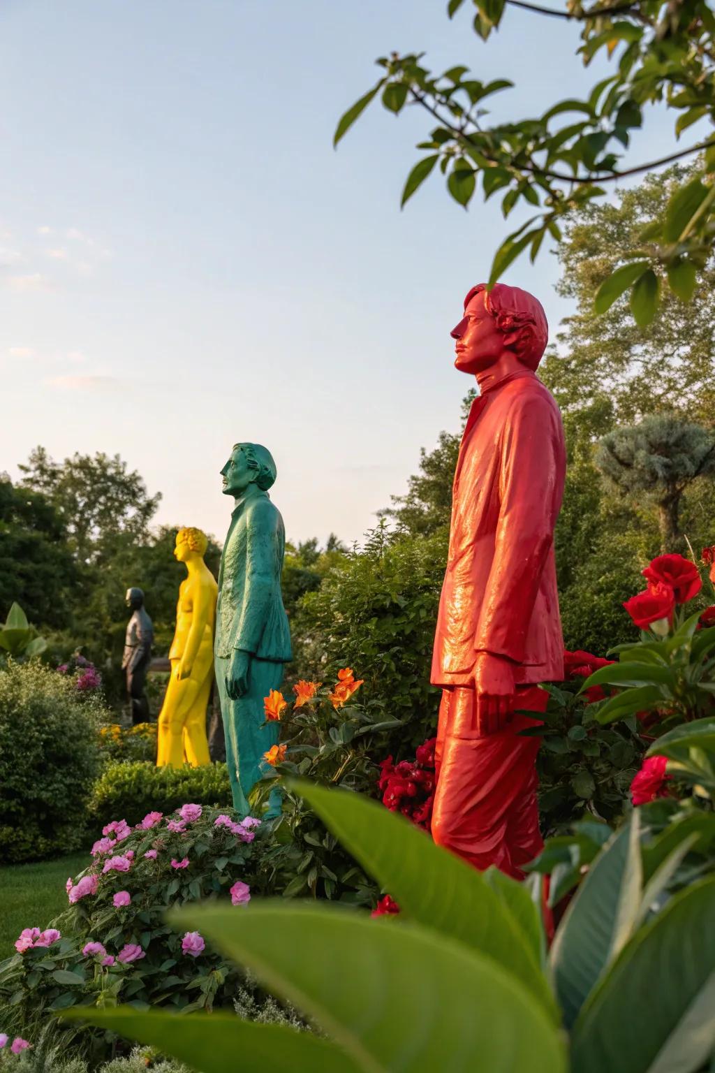 Add personality to your garden with painted statues.