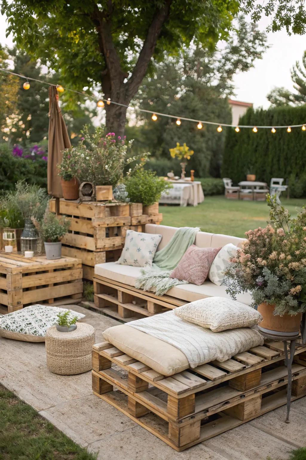 Get creative with a DIY wooden pallet lounge.