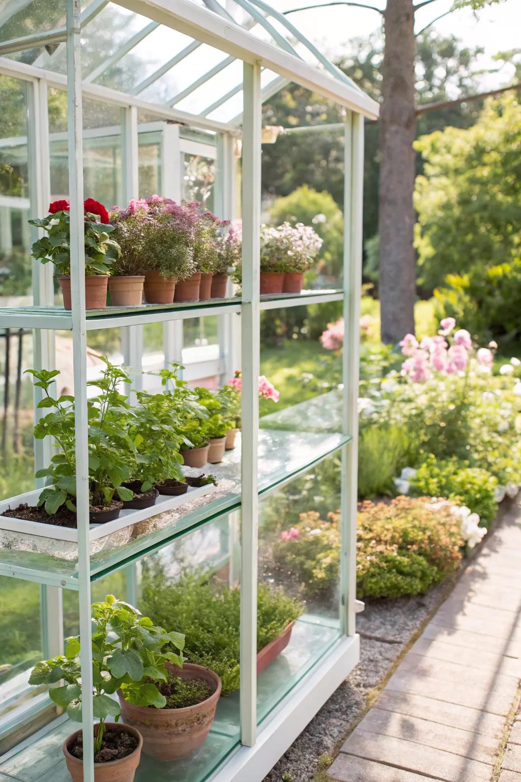 Eco-friendly beauty with recycled glass shelves.