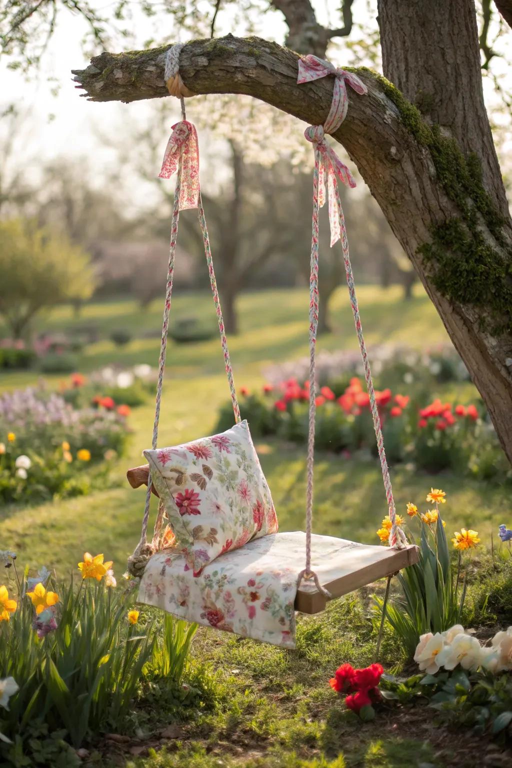 A garden swing adds a playful and relaxing element to your space.