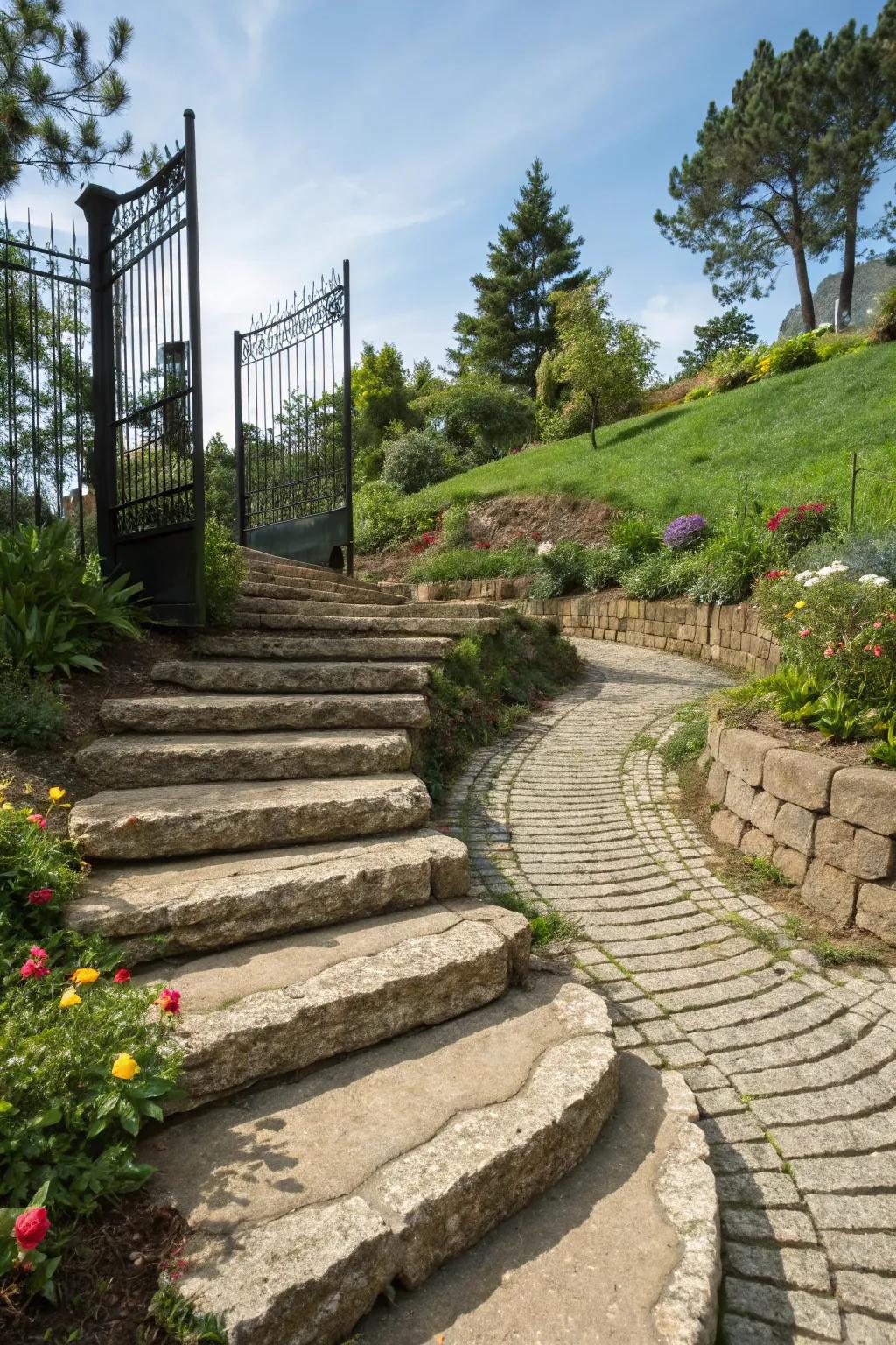 Recycled materials create unique, eco-friendly steps.