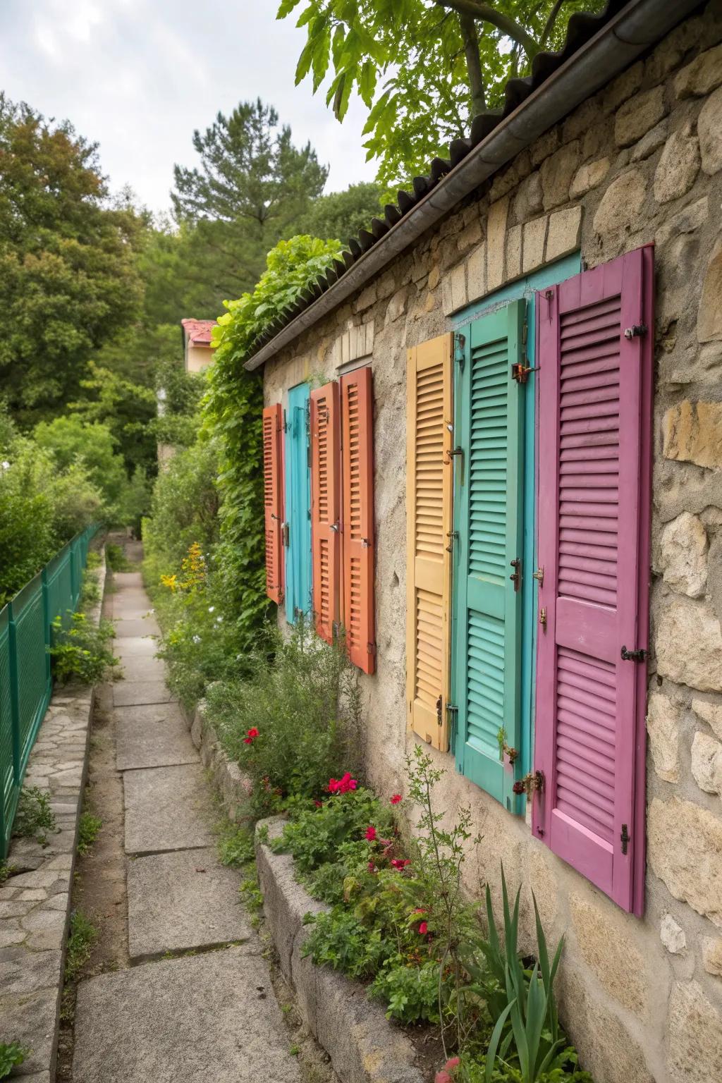 Make a statement with colorful old shutters.
