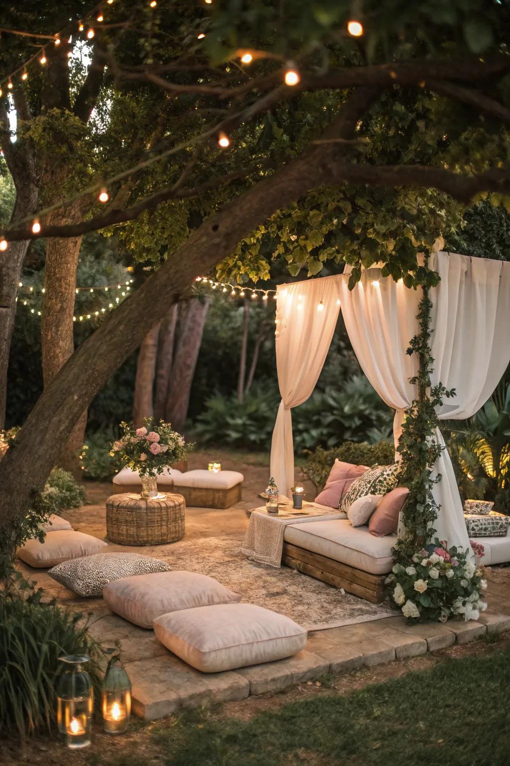 A cozy lounge area for guests to relax and enjoy the garden atmosphere.