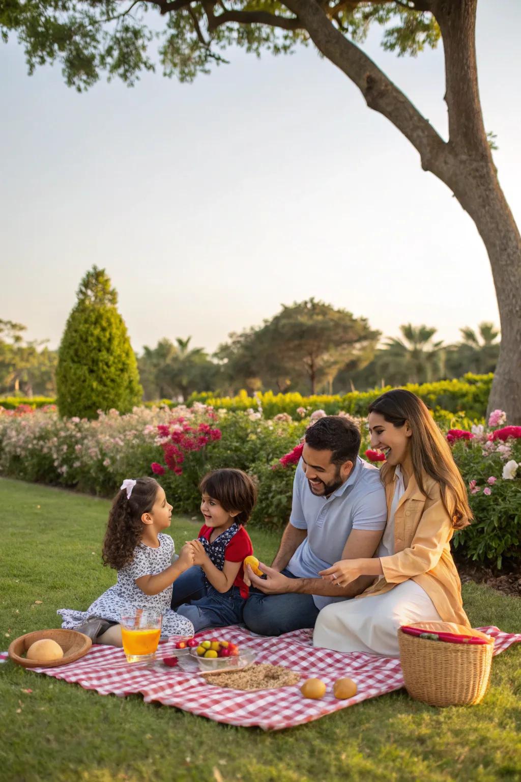 A delightful garden picnic, the perfect way to enjoy nature's beauty.
