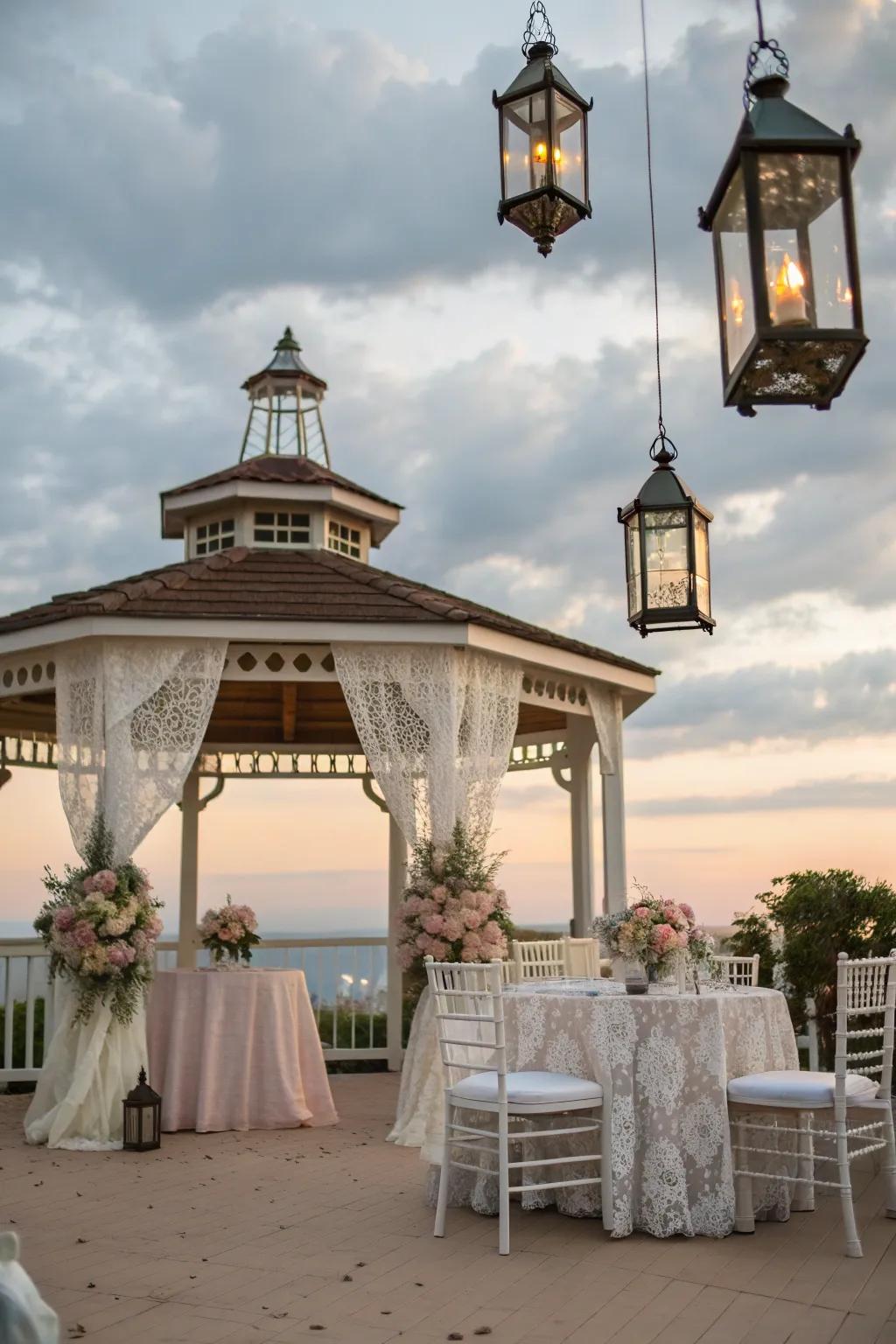 Vintage elements adding timeless charm to a gazebo party.