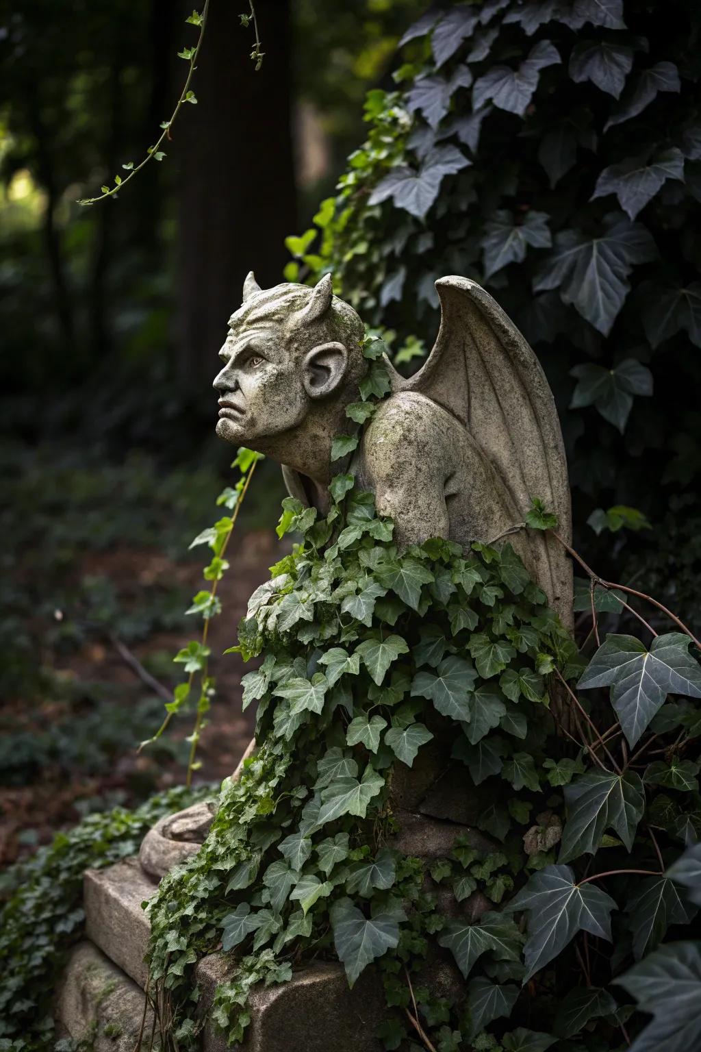 Gargoyle statues add intrigue and a touch of fantasy.