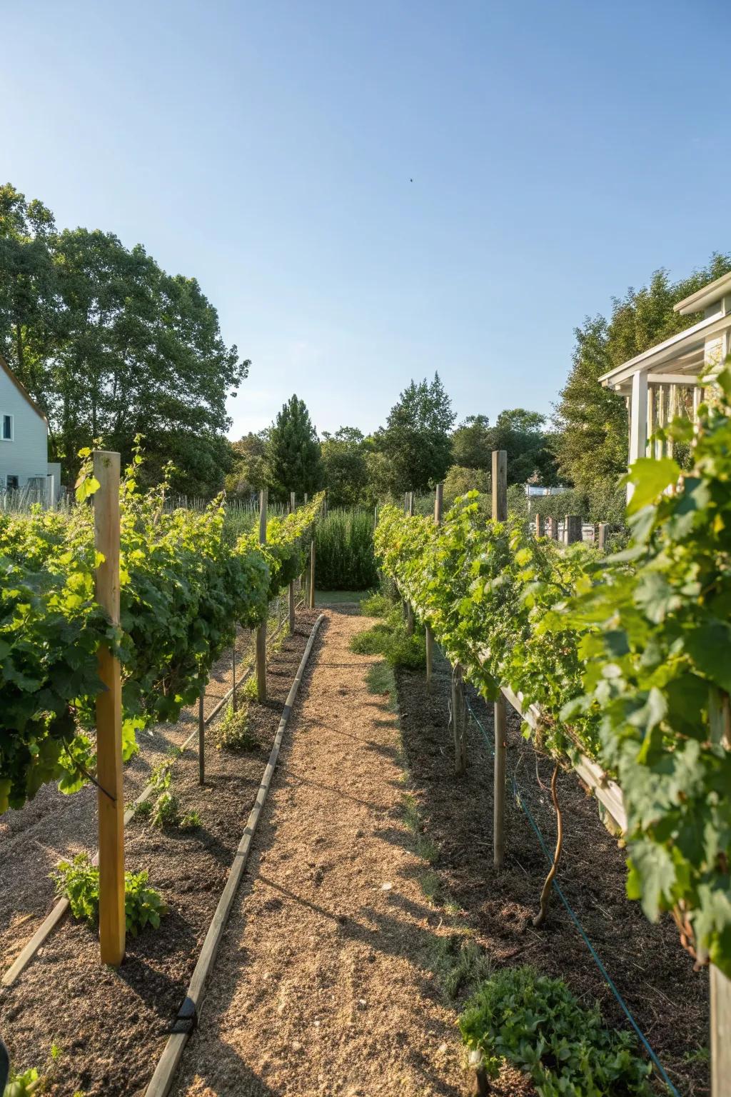 A backyard vineyard brings the charm of the countryside home.