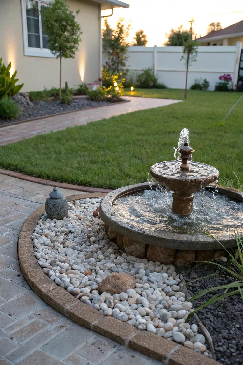 Pair gravel with a water feature for tranquility.