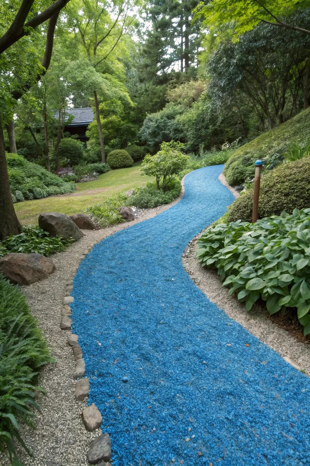 A colorful gravel path that adds a playful touch to the garden.