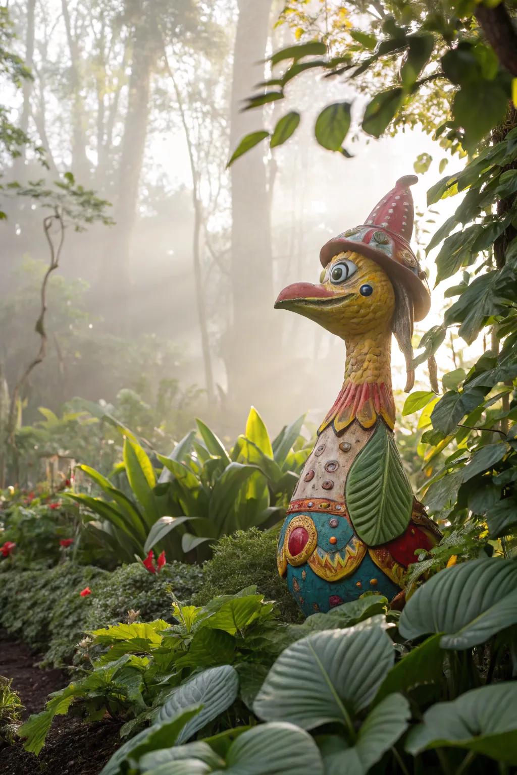 Surprise elements like sculptures add uniqueness to your garden