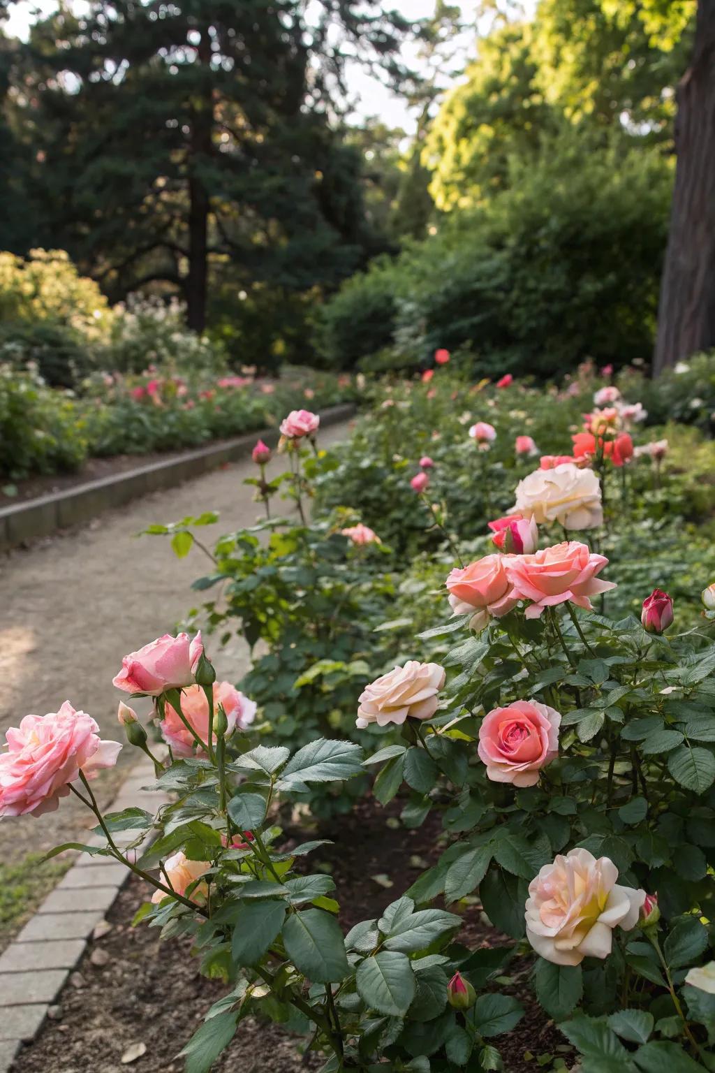 Garden bed adorned with the vibrant blooms of ground cover roses