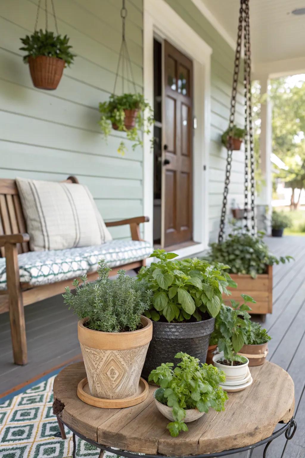 A mini herb garden combines function with beauty.