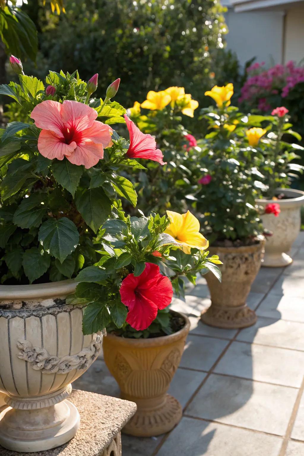 Seasonal rotation keeps hibiscus in prime light conditions.