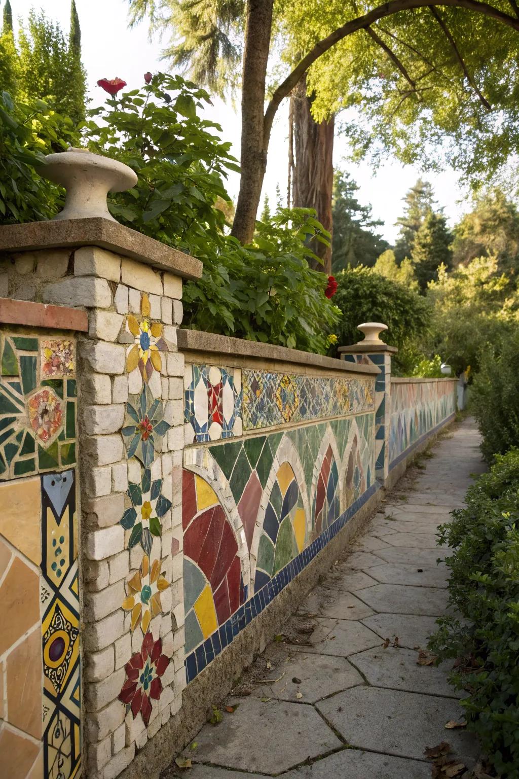 Mosaic tiles add an artistic touch to the hacienda patio.