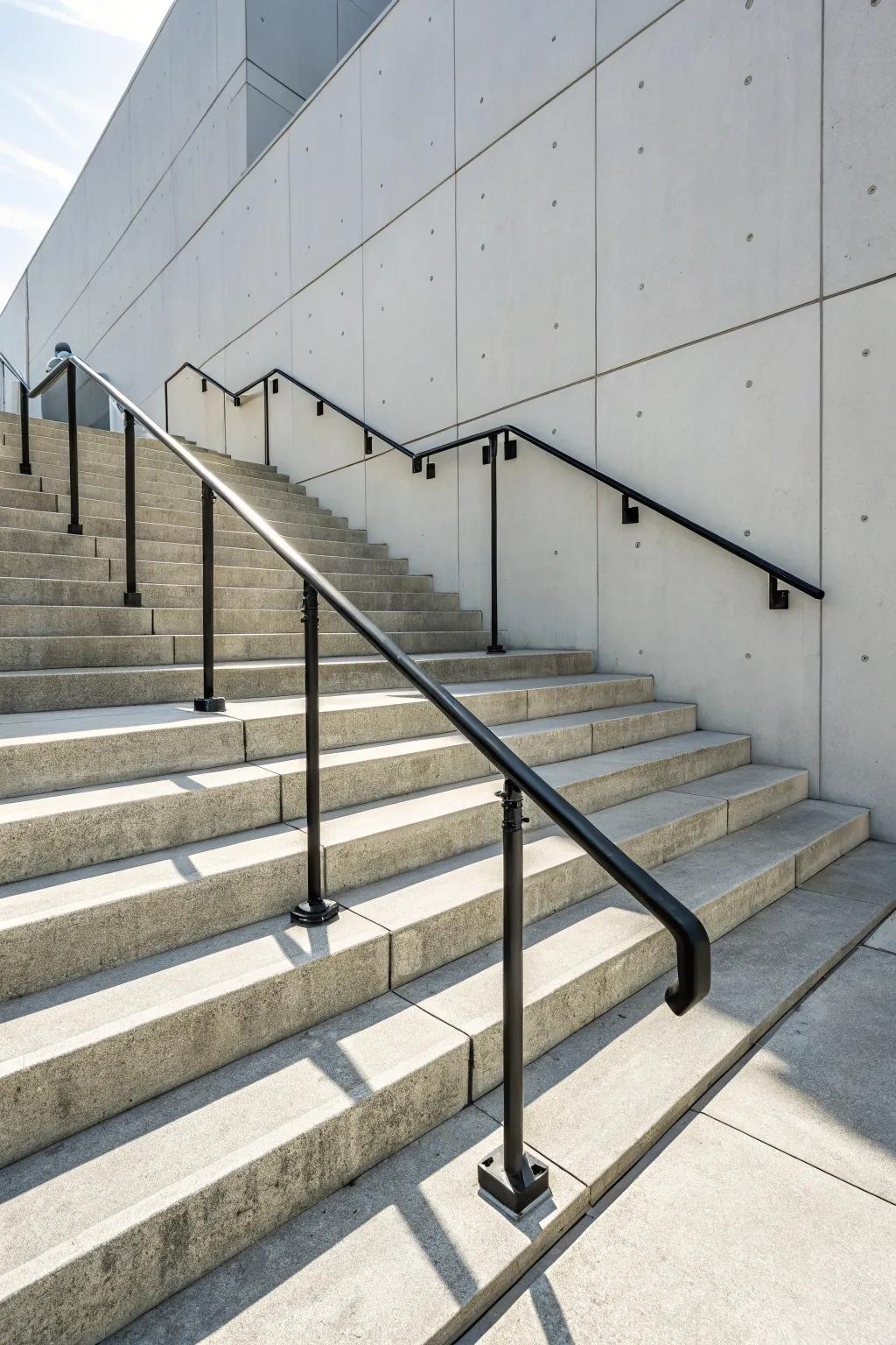 Floating handrails offer a modern and clean look.