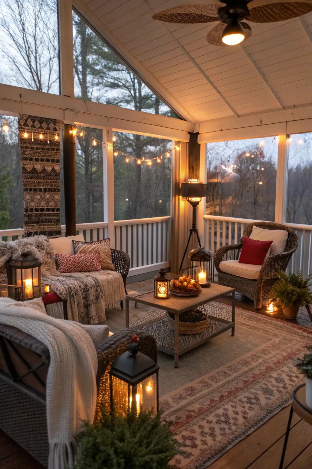 Combination of heating methods creating a perfectly cozy porch environment.
