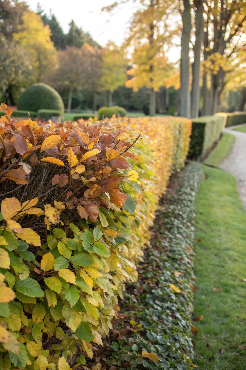A hedge displaying beautiful seasonal color changes.