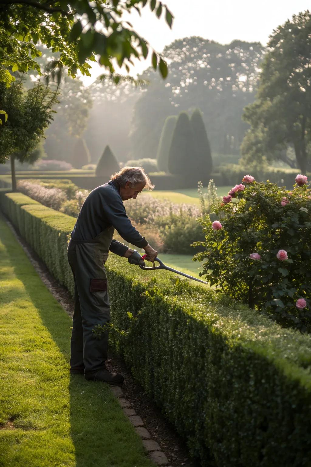 Opt for eco-friendly hedge trimming with manual shears.
