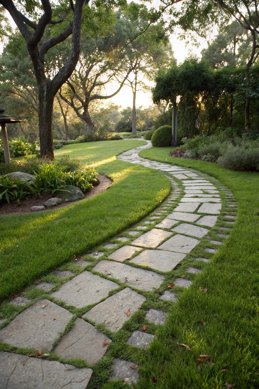 Grass and stone create a seamless blend with nature.